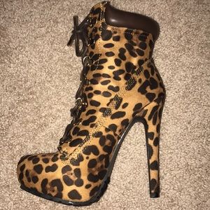 High Heel Leopard Print Ankle Boots